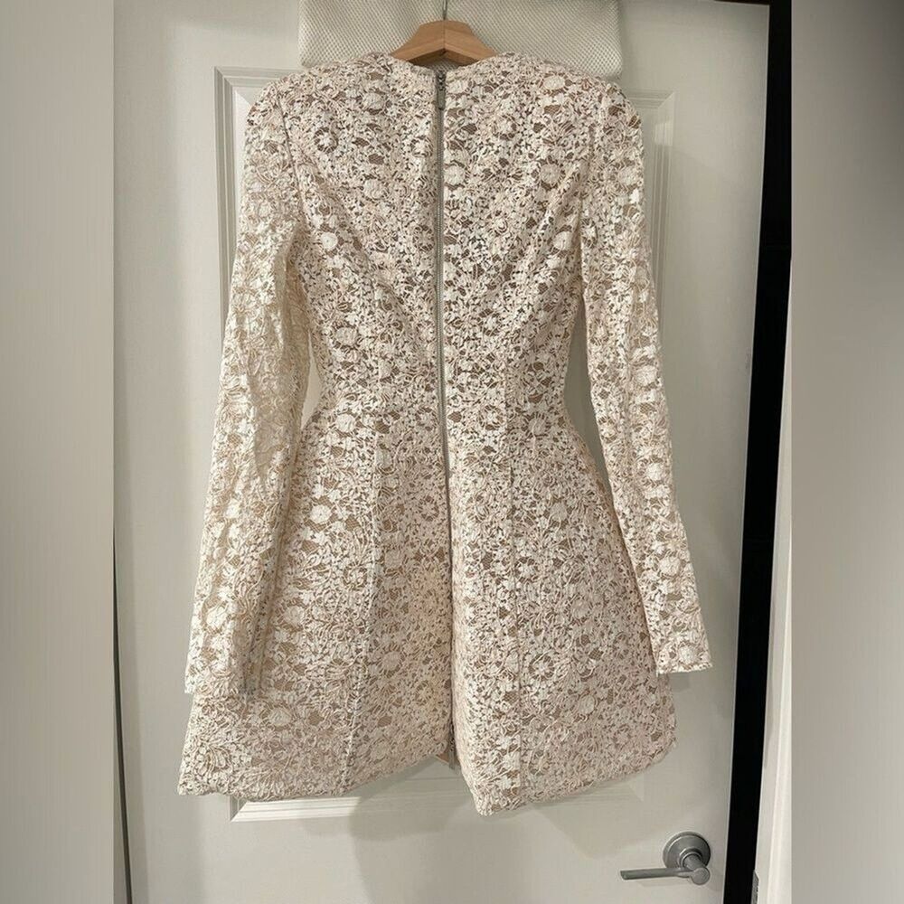 NEW BRONX AND BANCO Courtney Beige long sleeve Mini wedding bridal dress - Picture 13 of 16